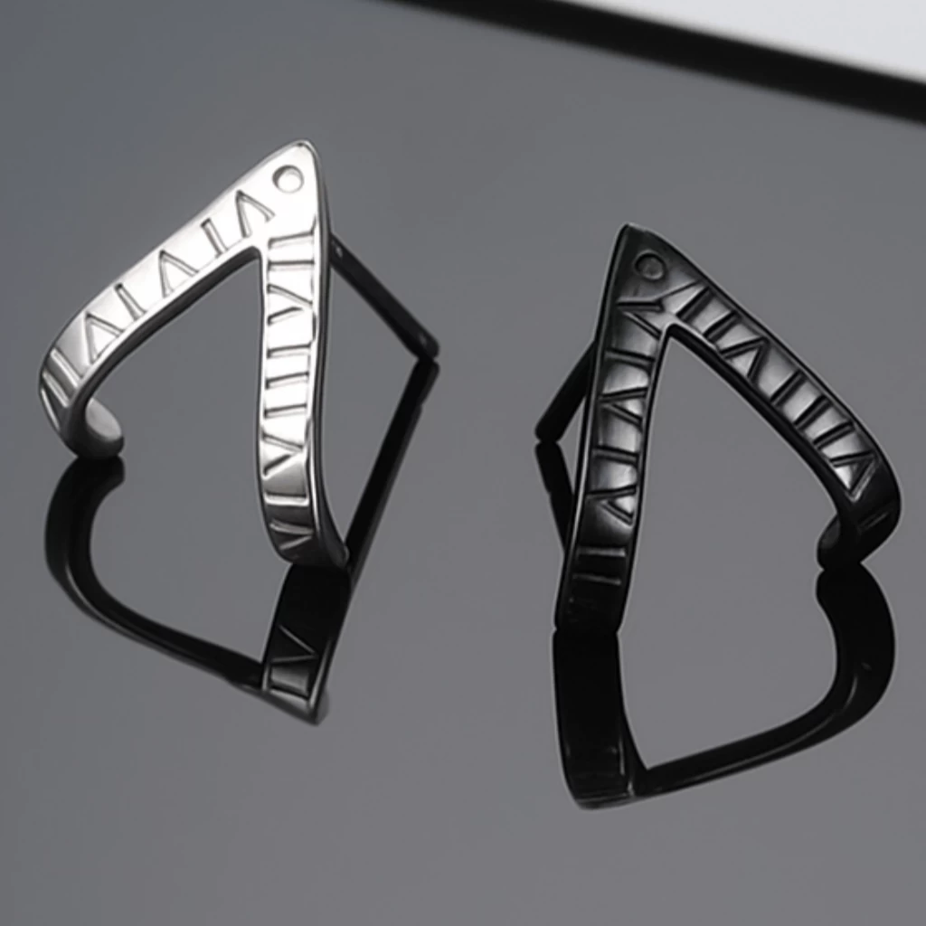 Triangle Hook Roman Numeral Earrings Black + Silver