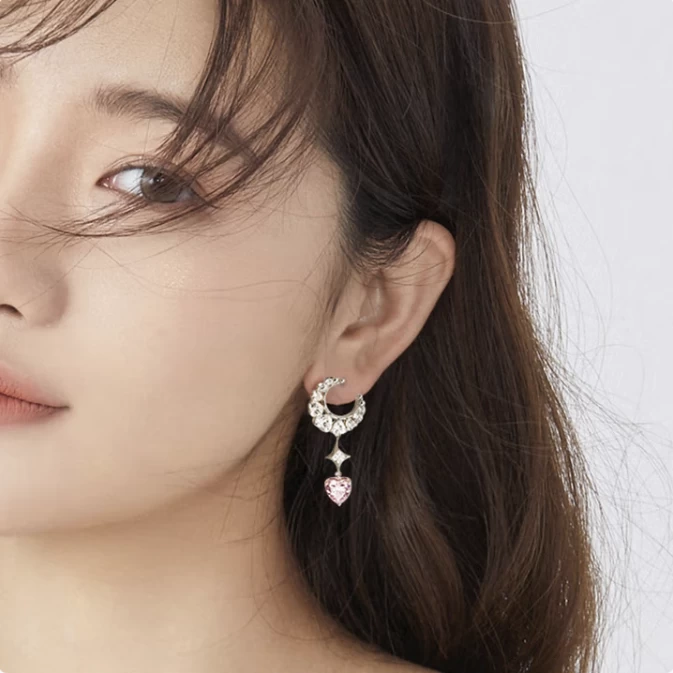 "Pink Dream" Moon Star Dangling Earrings