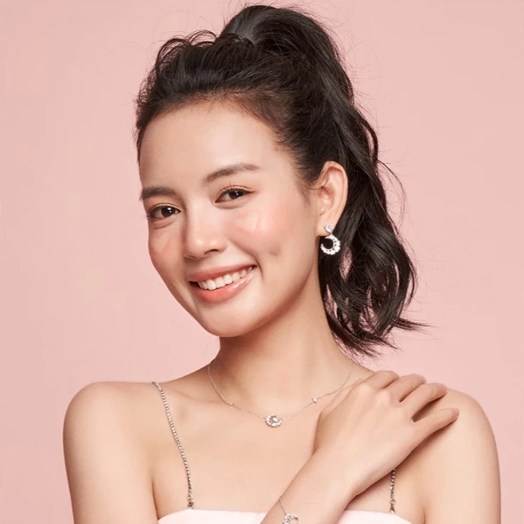 "Pink Dream" Moon Star Dangling Earrings