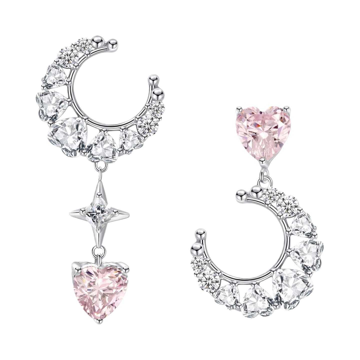 "Pink Dream" Moon Star Dangling Earrings