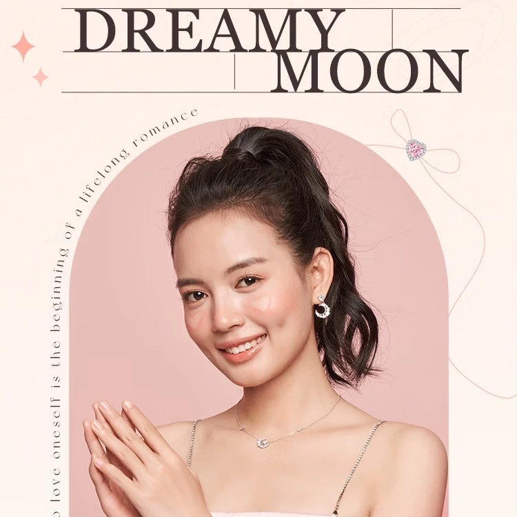 "Pink Dream" Moon Star Dangling Earrings