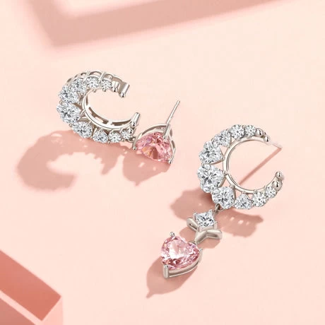 "Pink Dream" Moon Star Dangling Earrings