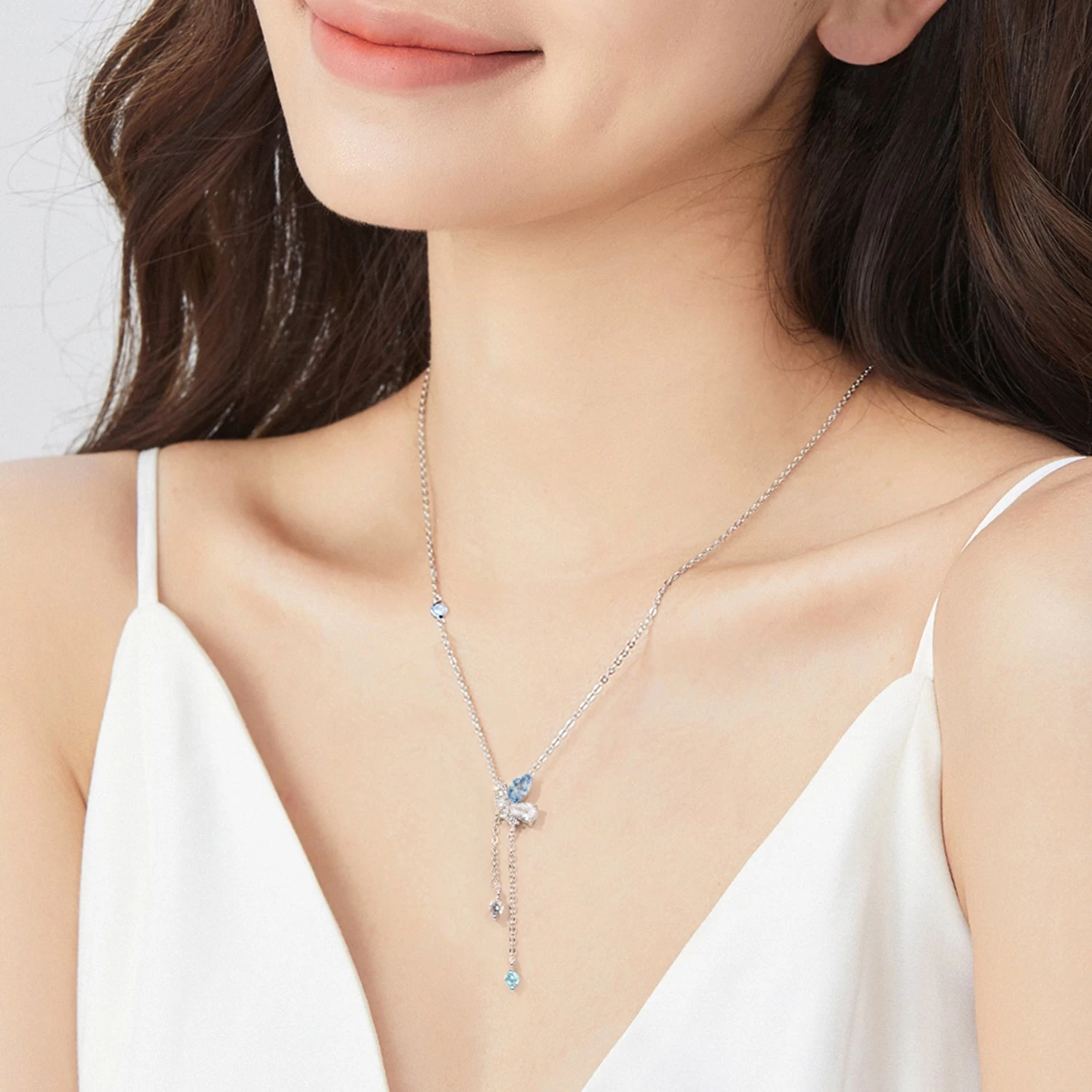 Butterfly Dangling Sterling Silver Necklace