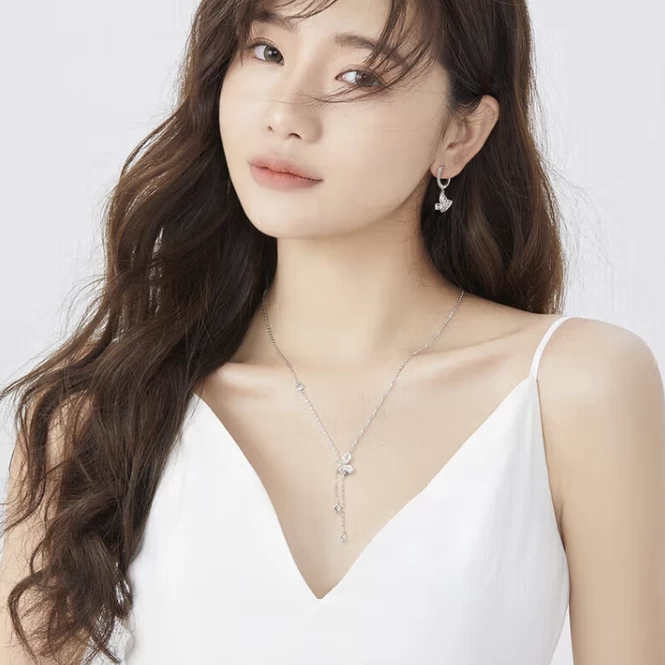 Butterfly Dangling Sterling Silver Necklace