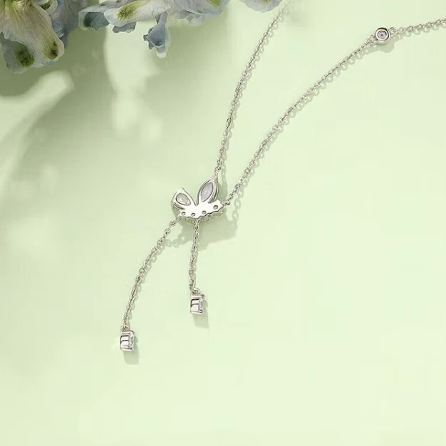 Butterfly Dangling Sterling Silver Necklace