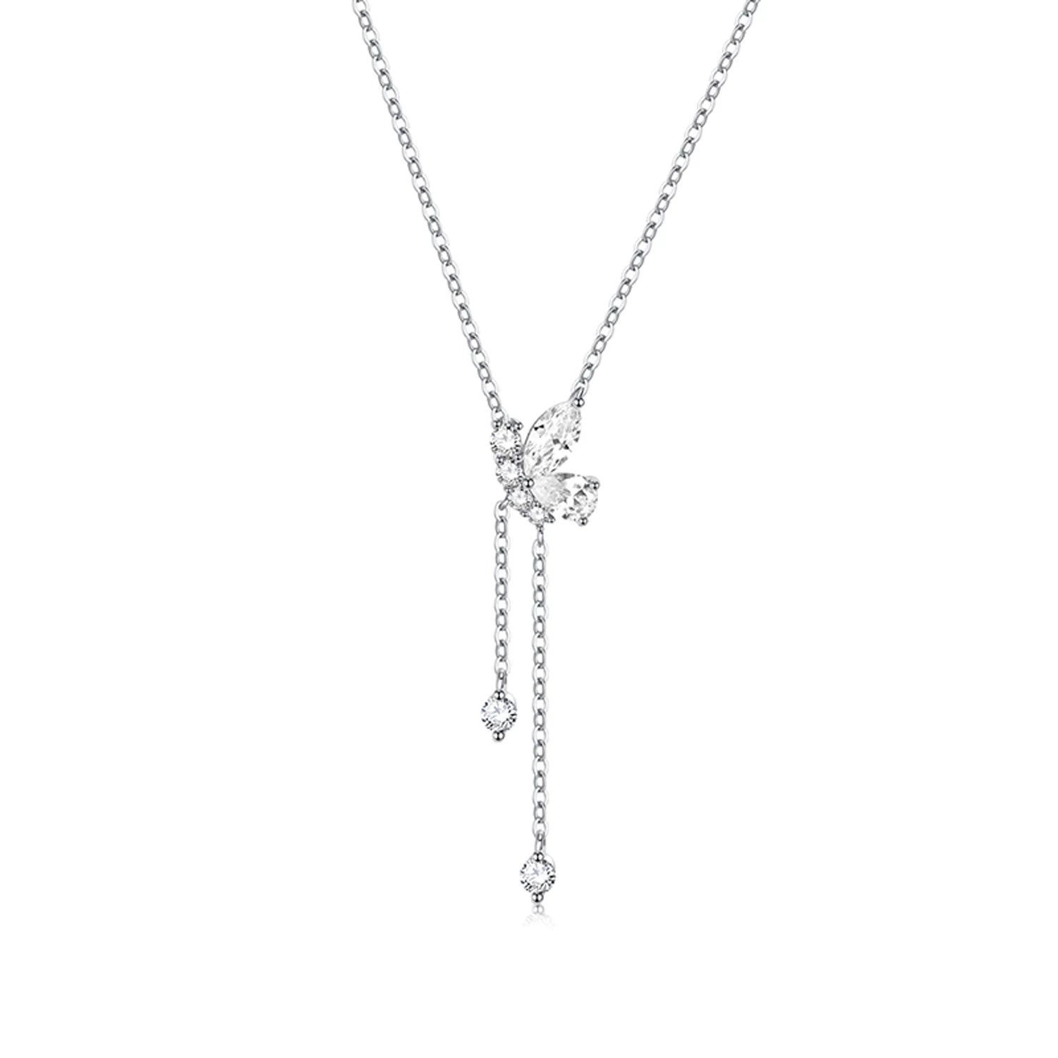 Butterfly Dangling Sterling Silver Necklace