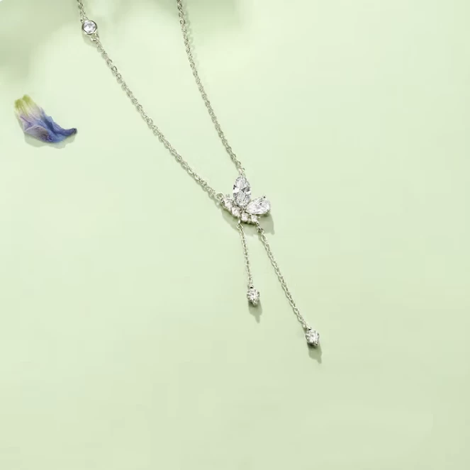 Butterfly Dangling Sterling Silver Necklace