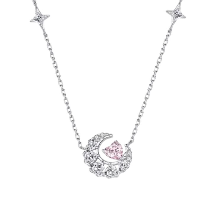 Crescent Moon Star Sterling Silver Necklace