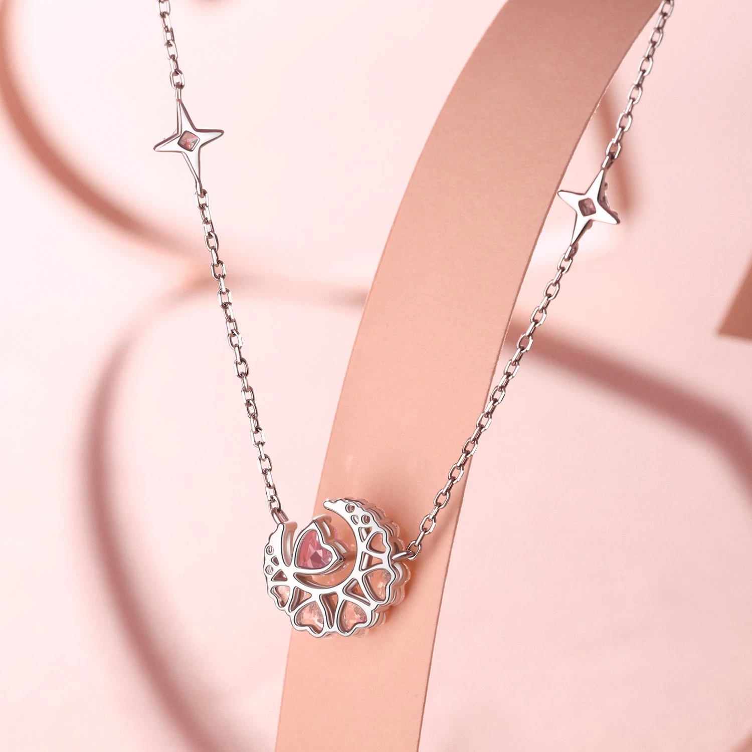 Crescent Moon Star Sterling Silver Necklace