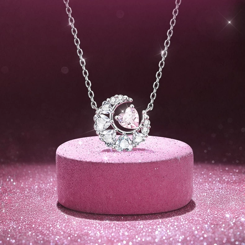 Crescent Moon Star Sterling Silver Necklace