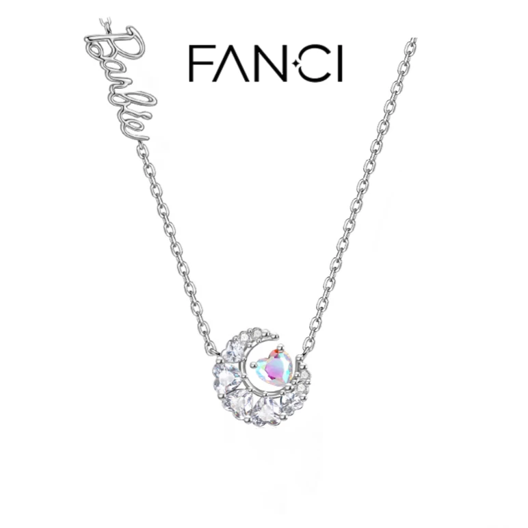 Crescent Moon Star Sterling Silver Necklace Fanci x Barbie Iridescent Collection
