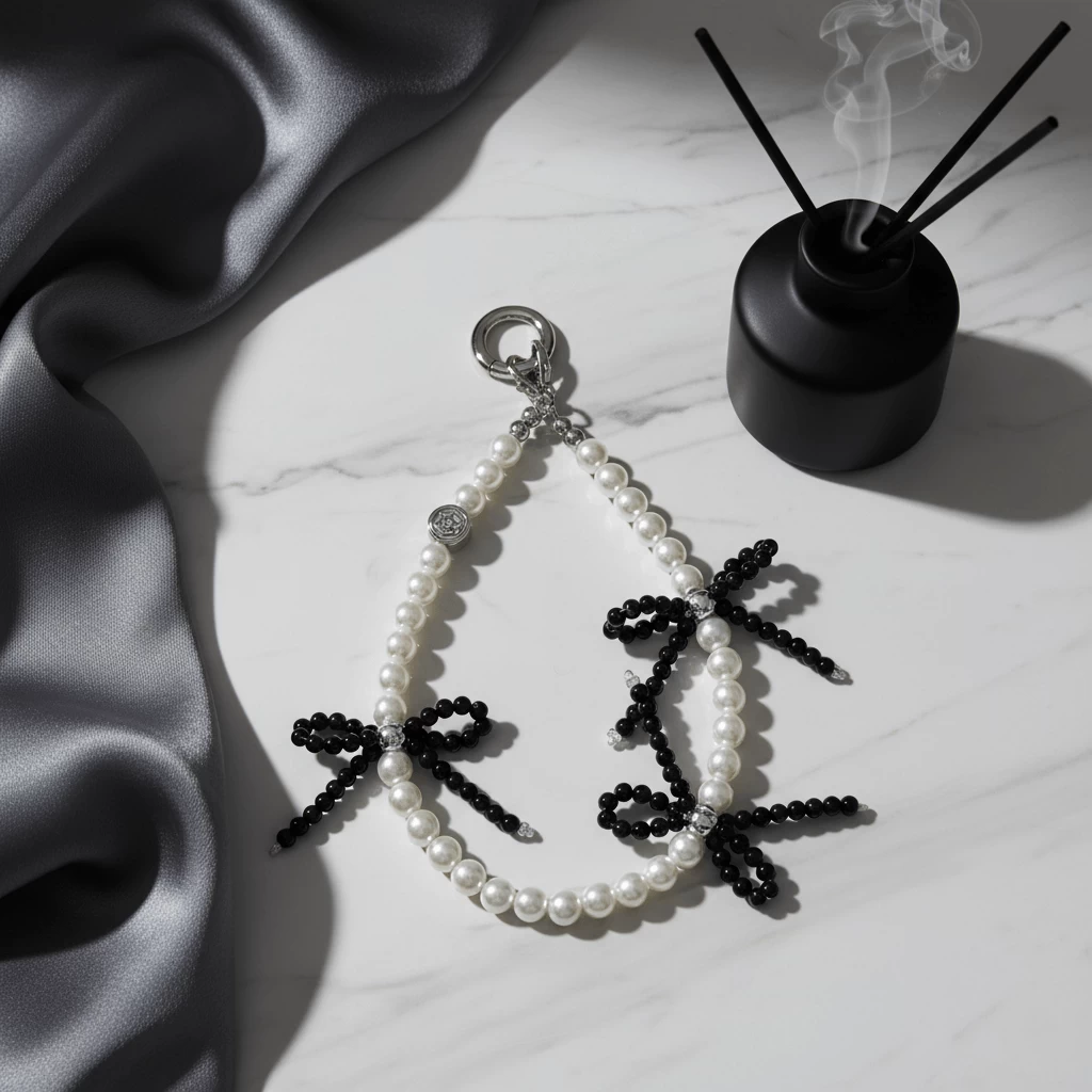 Black Bow Pearl Charm