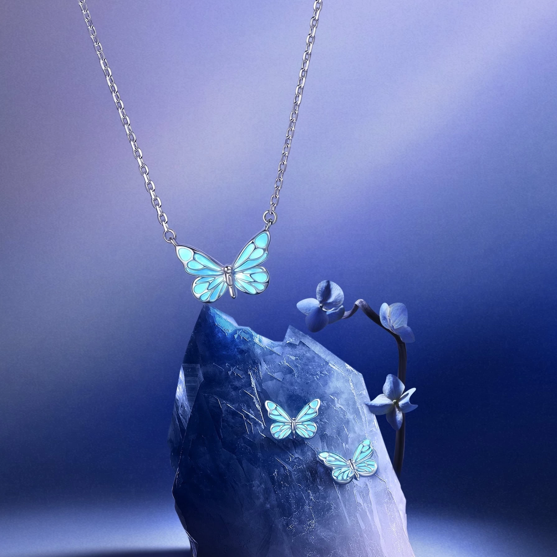 "Starlight Butterfly" Luminous Enamel Necklace