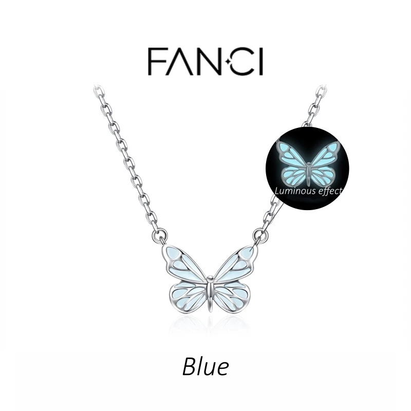 "Starlight Butterfly" Luminous Enamel Necklace Blue
