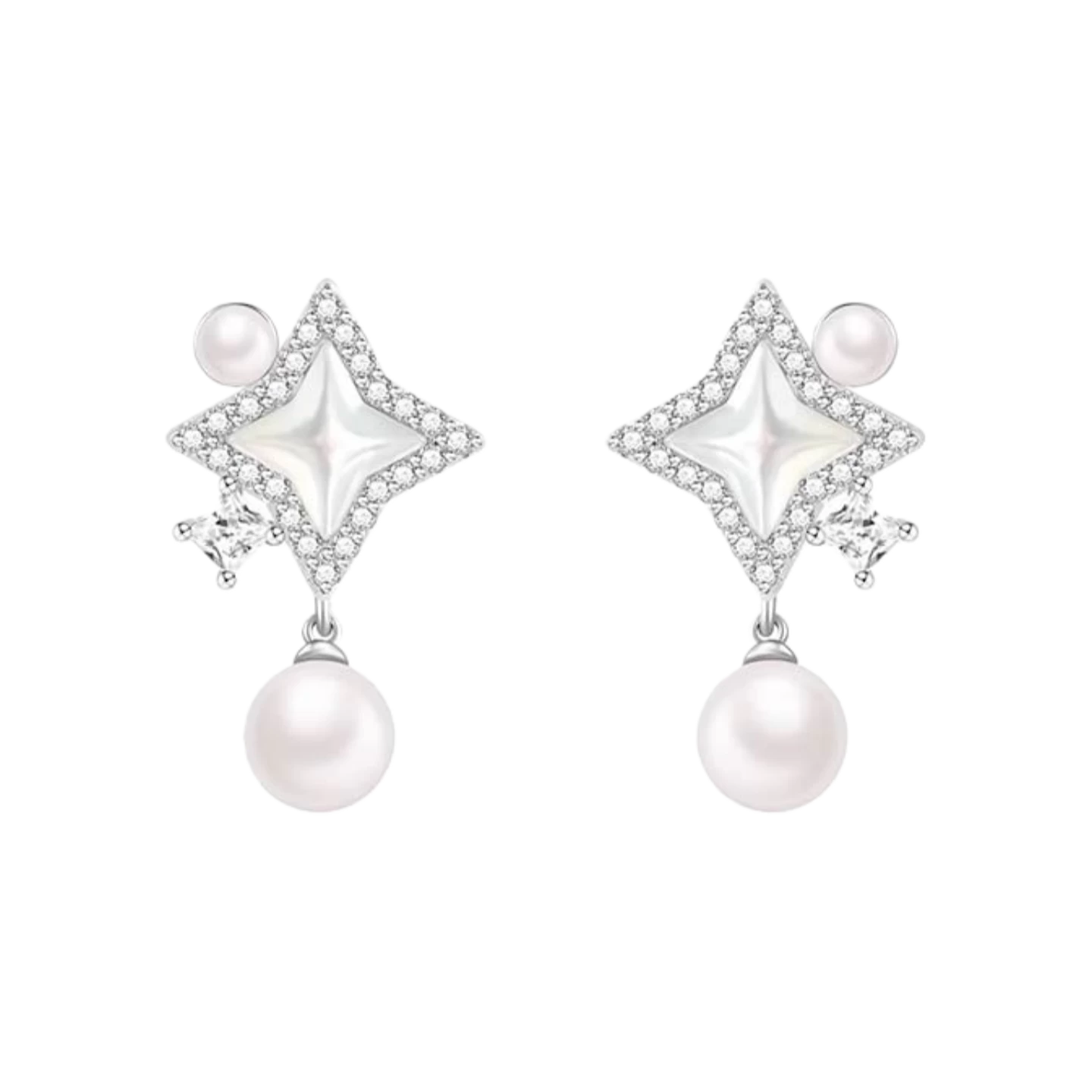"Starlit Melody" Sterling Silver Pearl Drop Earrings