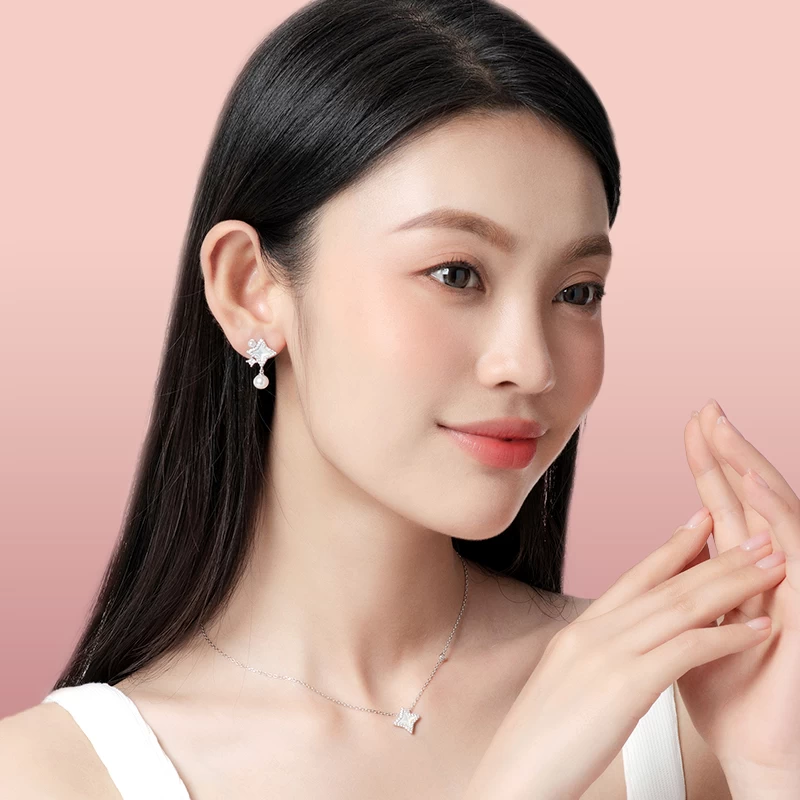 "Starlit Melody" Sterling Silver Pearl Drop Earrings