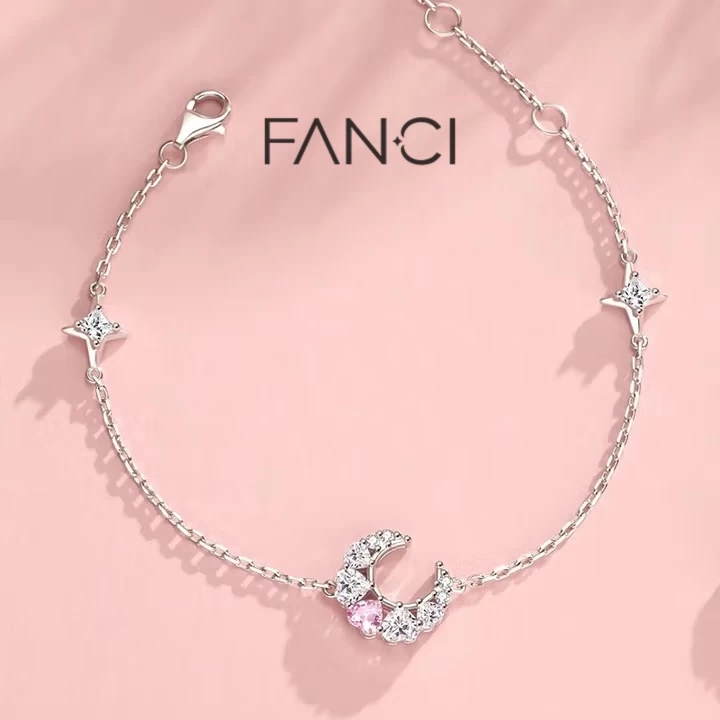 "Pink Dream" Crescent Moon Star Strand Bracelet