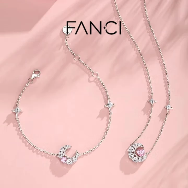 "Pink Dream" Crescent Moon Star Strand Bracelet