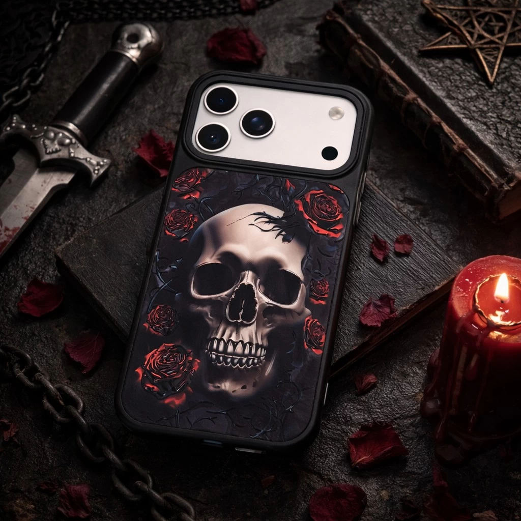 Skull Surrounded by Red Roses