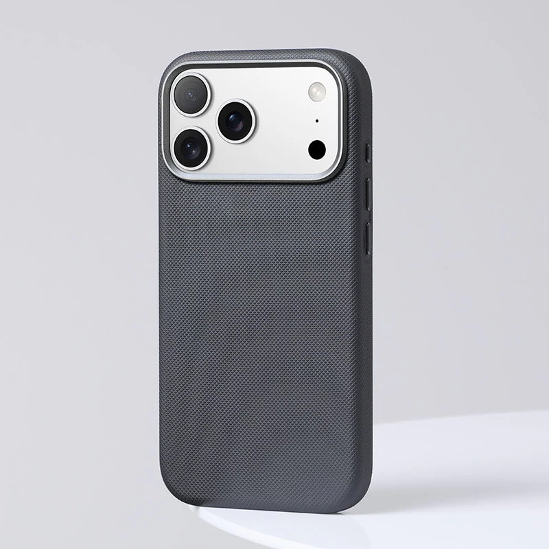 Diamond-patterned Leather Case Grey